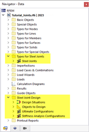 Categories for Steel Joint Design in Navigator – Data