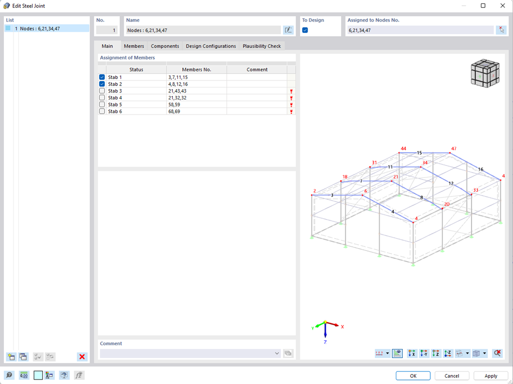 Selection of Members for Editing Joints | Steel Joints for RFEM 6