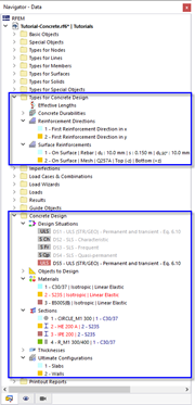 Navigator Items for Concrete Design