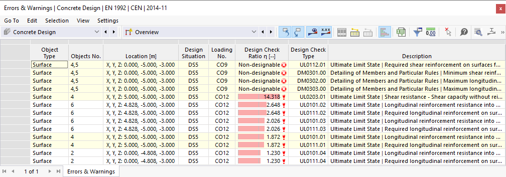 Table "Errors & Warnings"