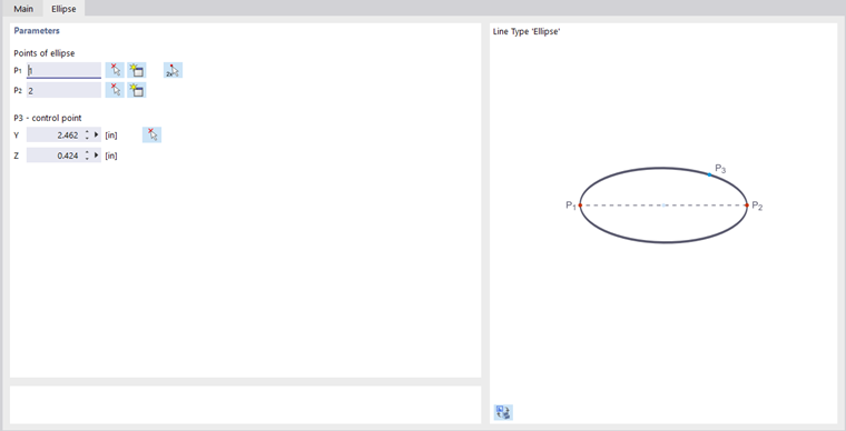 Dialog Box "New Line", Tab "Ellipse"