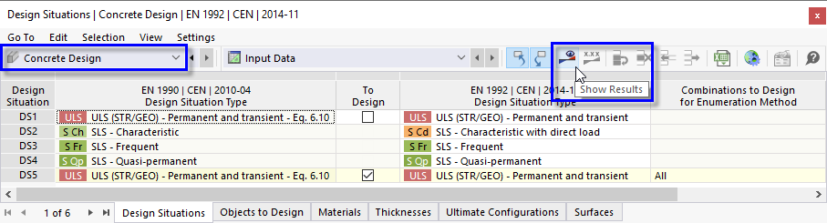 Starting Calculation of Concrete Design Results