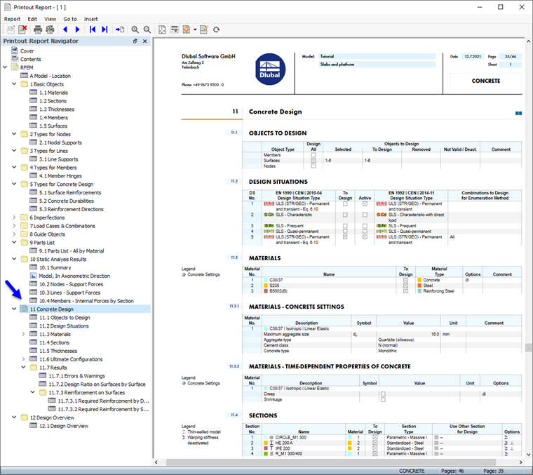 "Concrete Design" Data in Printout Report