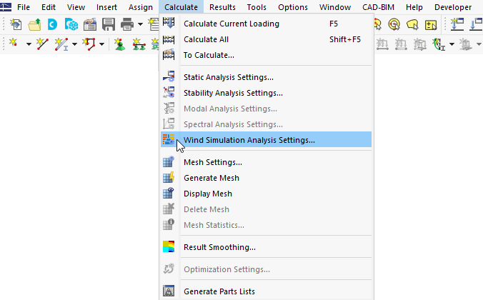 Access to Wind Simulation Analysis Settings