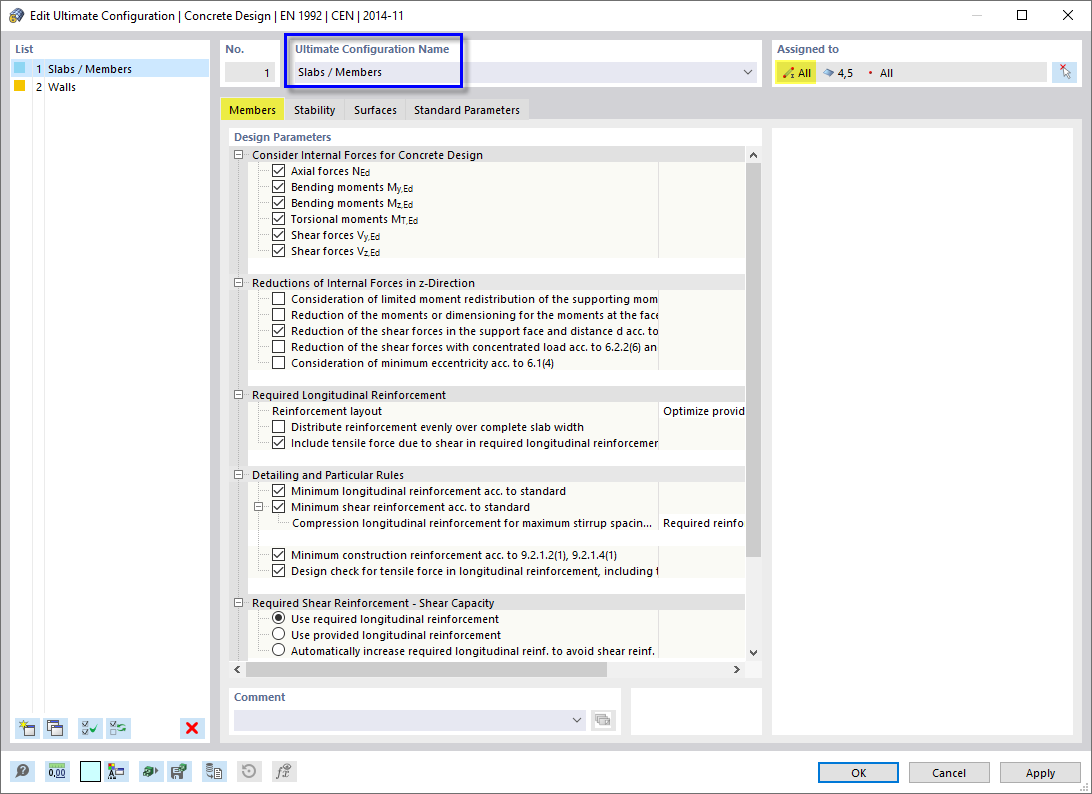 Ultimate Configuration for Slabs and Members