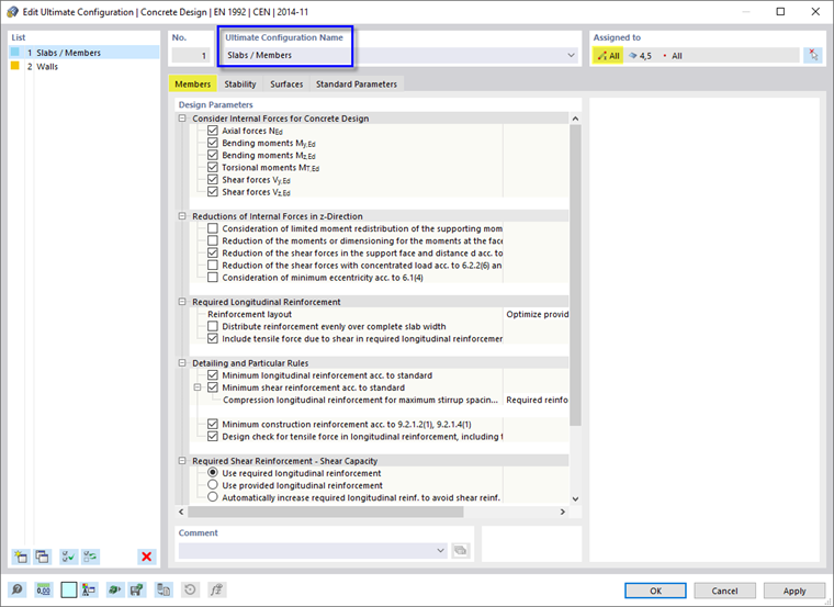 Ultimate Configuration for Slabs and Members