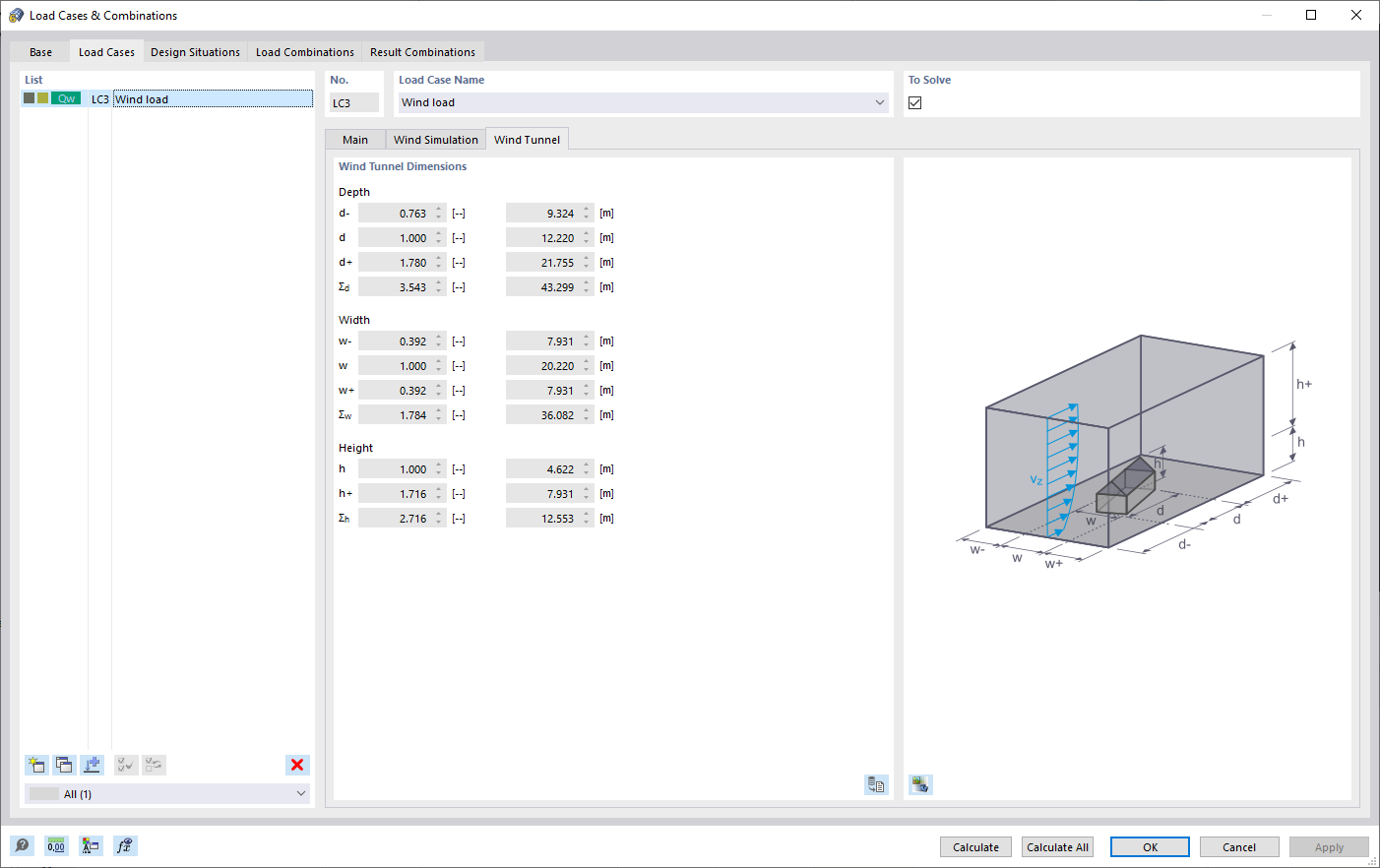 Load Cases and Combinations, Wind Tunnel