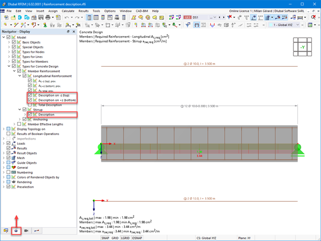 FAQ 005218 | Is it possible to display the reinforcement description in RFEM 6?