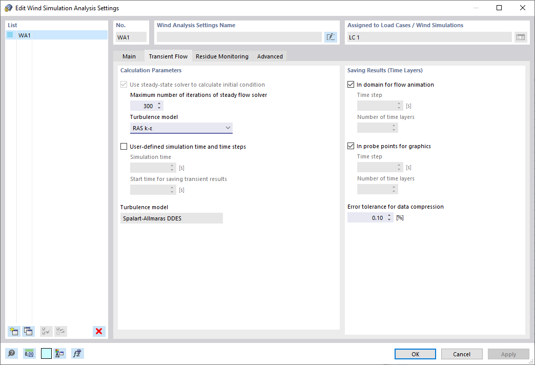 Wind Simulation Analysis Settings, Transient Flow