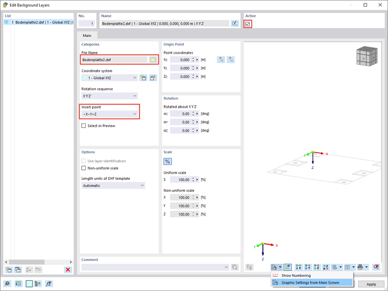 FAQ 005220 | How can I insert a DXF file as a background layer in RFEM 6 or RSTAB 9?