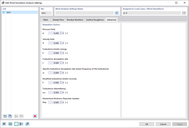 Wind Simulation & Analysis Settings, Advanced