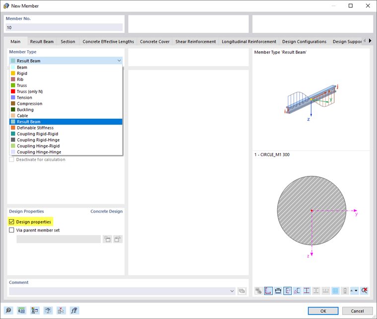Selecting 'Result Beam' Member Type