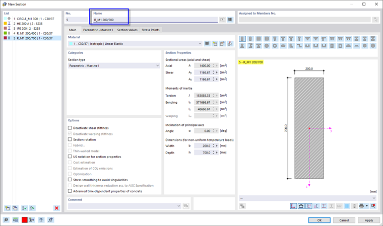Defining Rectangular Section
