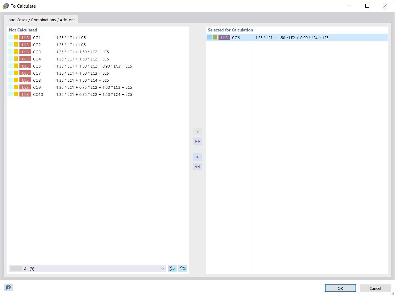 Selecting Load Combinations for Calculation