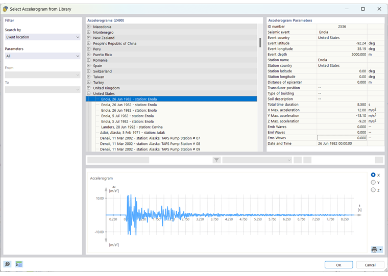 Selecting Accelerogram in Library