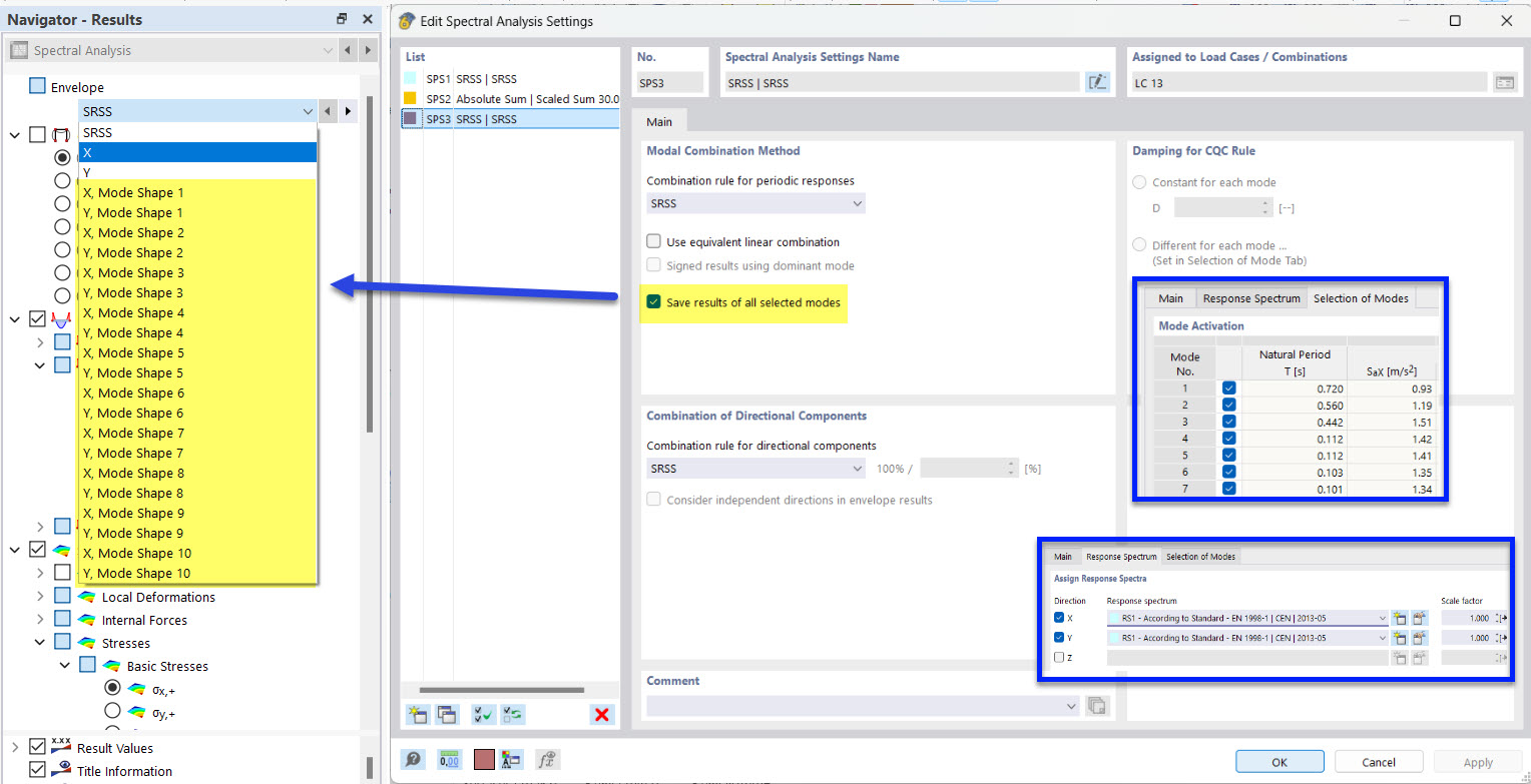 Selecting Partial Results of Selected Mode Shapes
