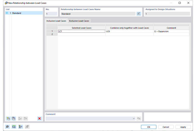 Dialog Box "New Relationship Between Load Cases"