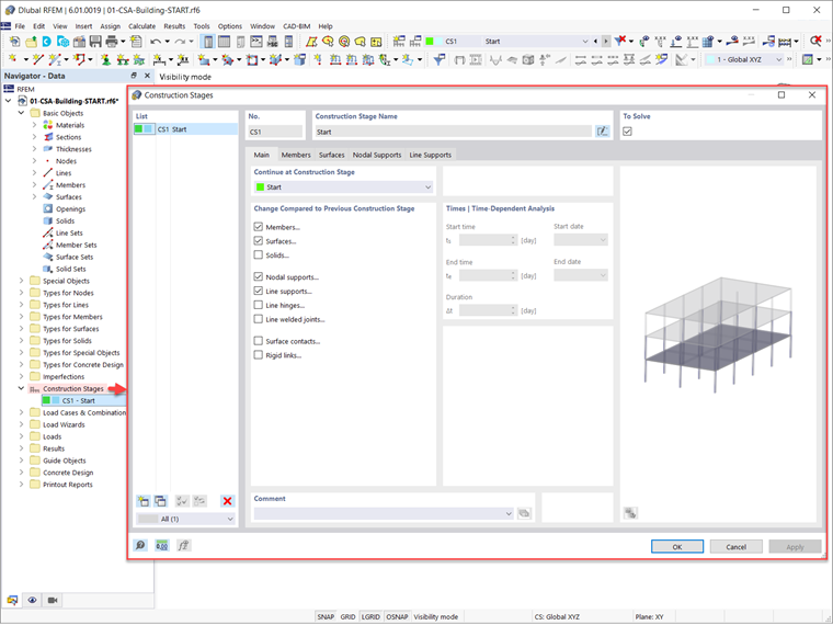 Dialog Box "Construction Stages"