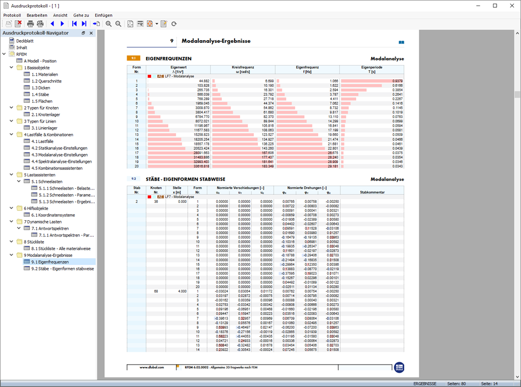 Modal Analysis - Printout Report
