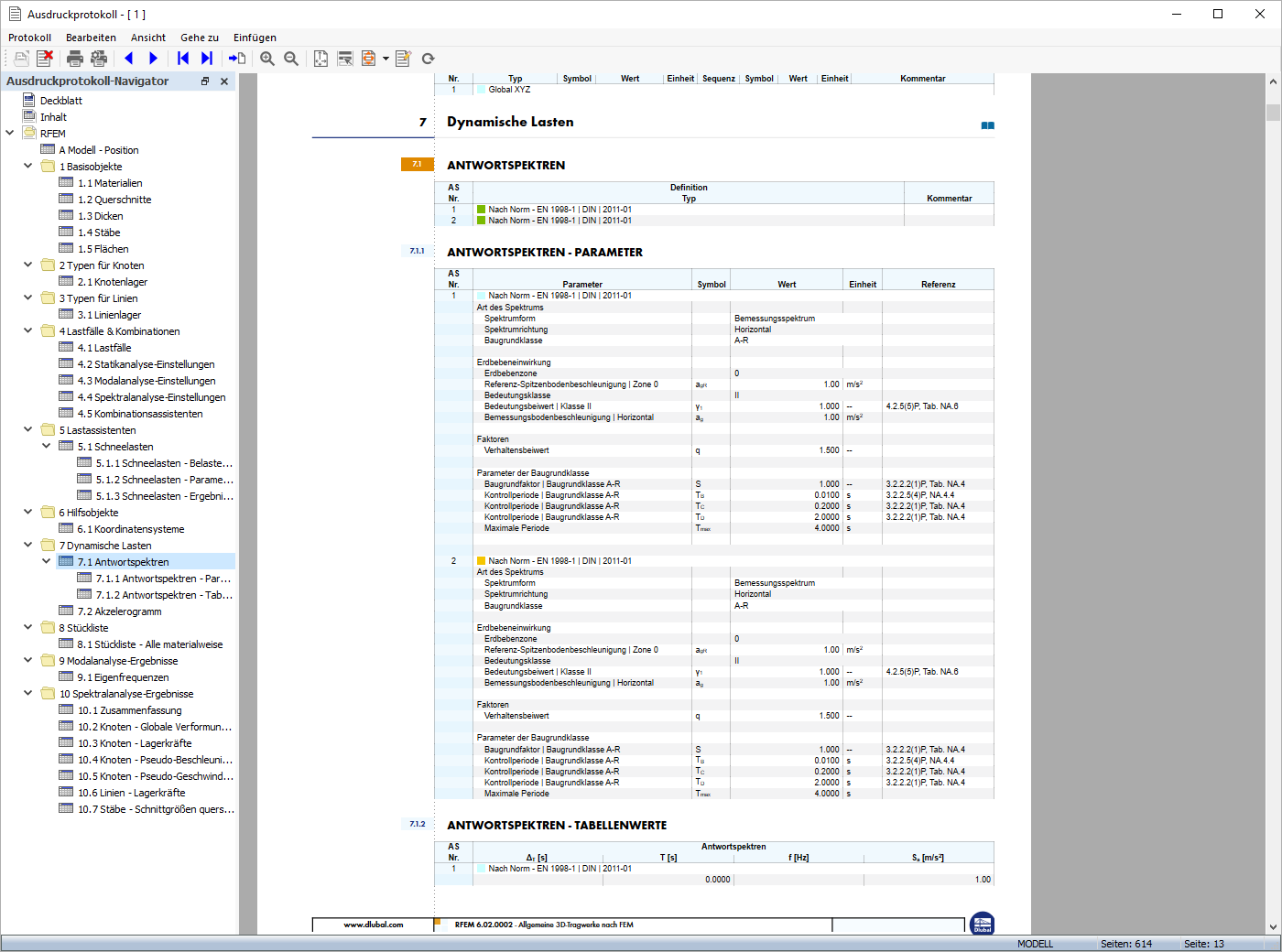 Response Spectrum Analysis - Printout Report