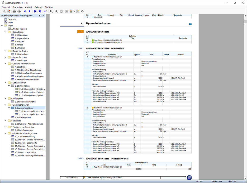 Response Spectrum Analysis - Printout Report