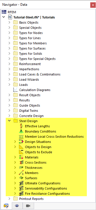 Navigator Items Relevant to Steel Design