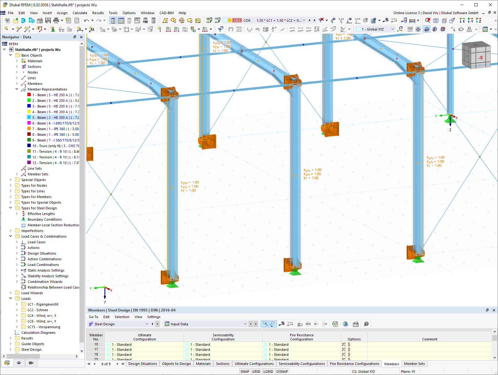 Arrangement of nodal supports to determine buckling lengths for stability analyses in structural analyses.