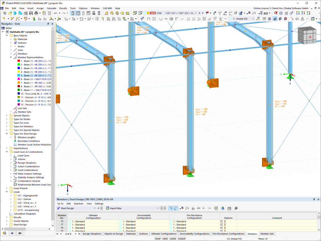 Arrangement of nodal supports to determine buckling lengths for stability analyses in structural analyses.
