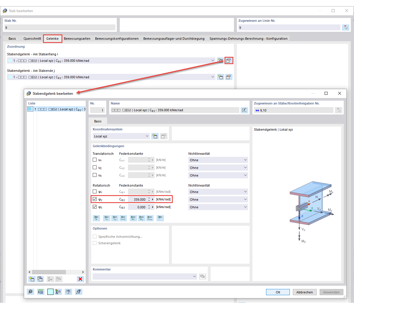 Applying Rotational Spring from Cross-Section Deformation of Principal Beam Cθ,D,k by Modifying Hinges of Secondary Beams