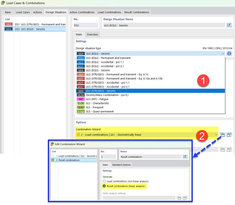 Defining Seismic Design Situation with Combination Wizard for Result Combinations