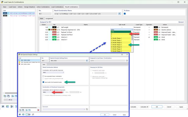 Partial Result for Seismic Result Combination with Saved Mode Shapes and SRSS Rule