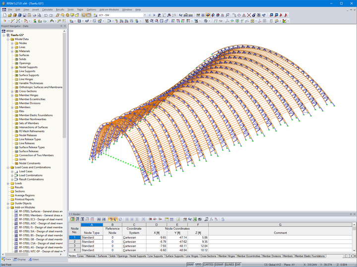 Arch 3D Hall in RFEM (© StructureCraft)