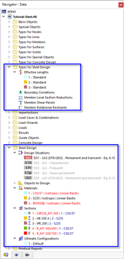 Navigator Items for Steel Design