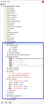 Navigator Items for Steel Design