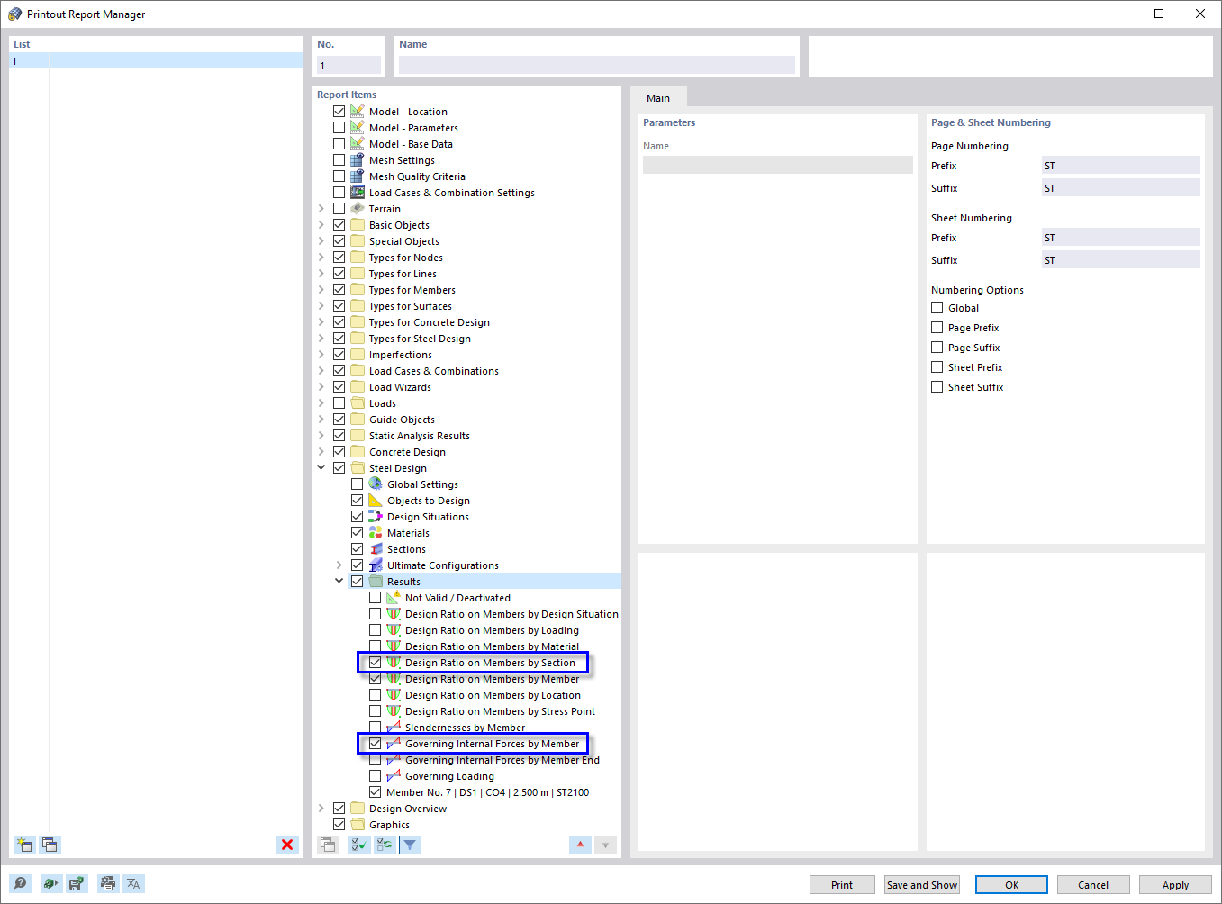 Adding Steel Design Results to Printout Report