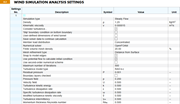 Wind Simulation Analysis Settings in Printout Report