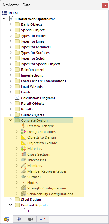 Navigator Items Relevant to Concrete Design