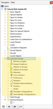 Navigator Items Relevant to Concrete Design