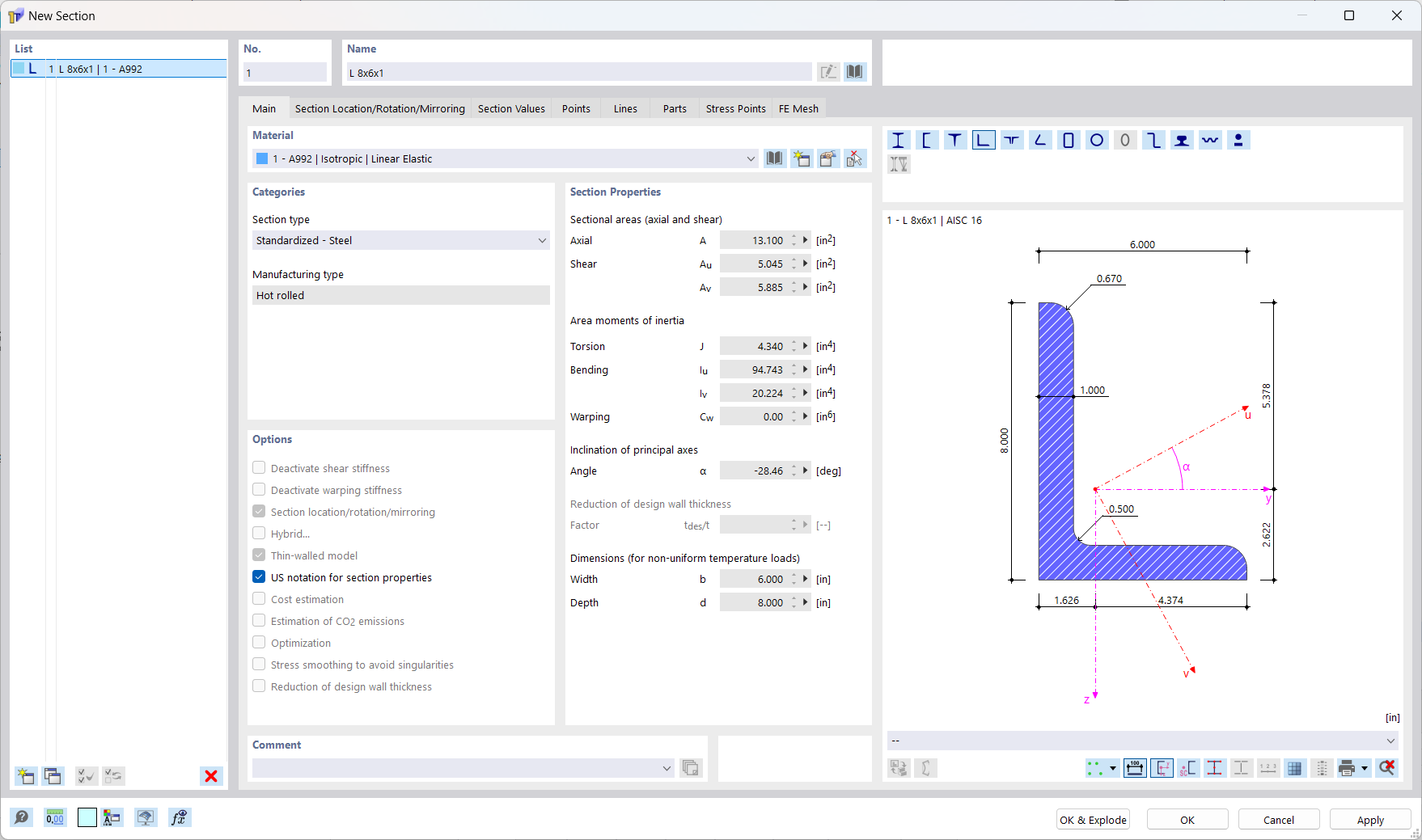 Dialog Box "New Section"