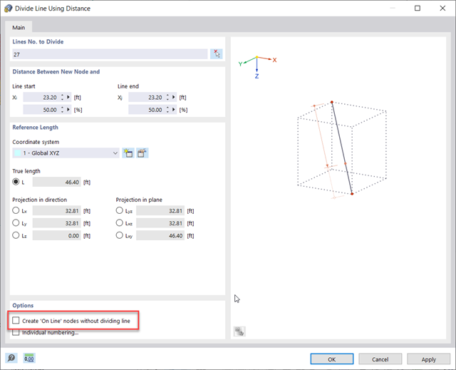 FAQ 005237 | Is there a way to generate nodes at intersections of lines without dividing the line in RFEM 6?