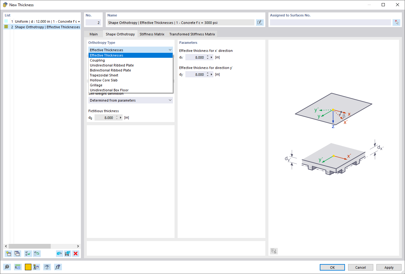 Dialog Box 'New Thickness', Tab 'Shape Orthotropy'