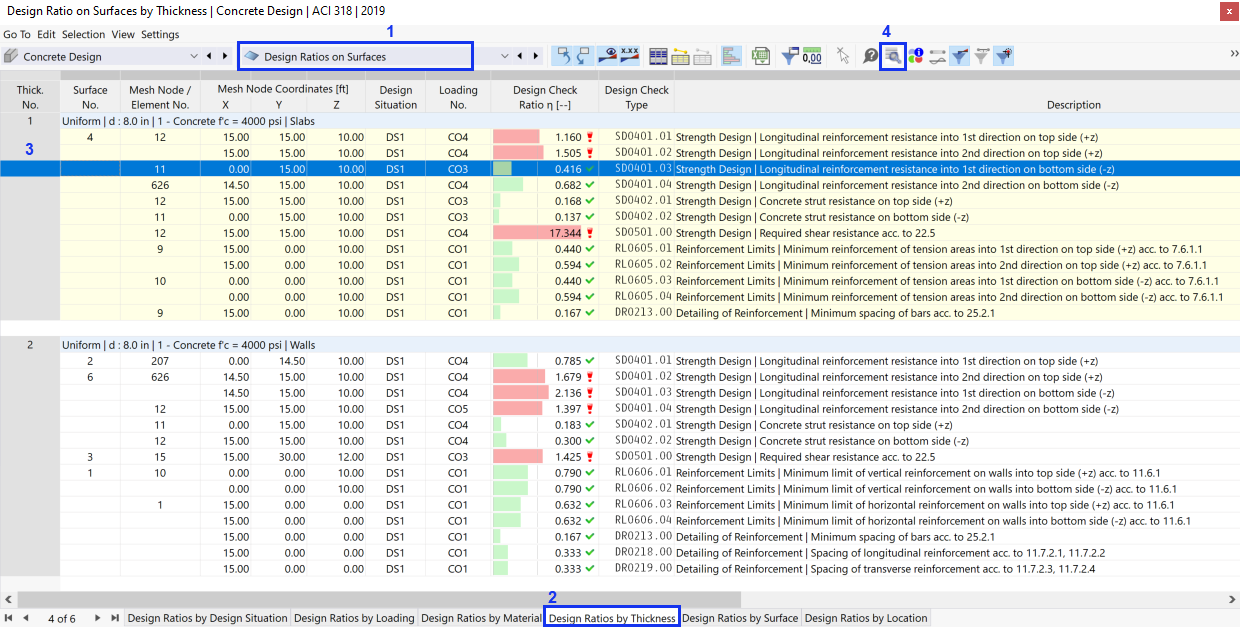 Table "Design Ratios by Thickness"