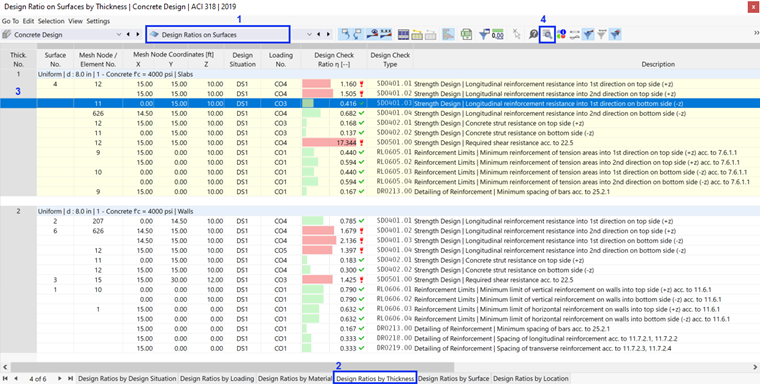 Table "Design Ratios by Thickness"
