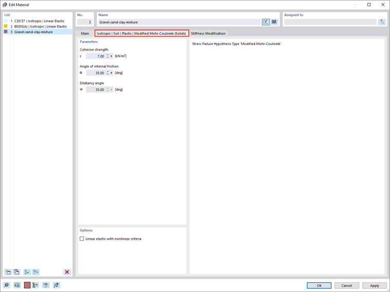Defining Parameters for Material Model