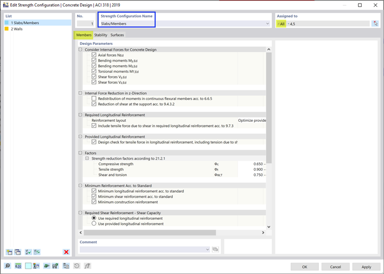 Strength Configuration for Slabs and Members