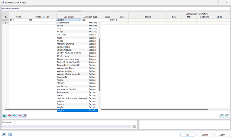 Dialog Box "Edit Global Parameters"