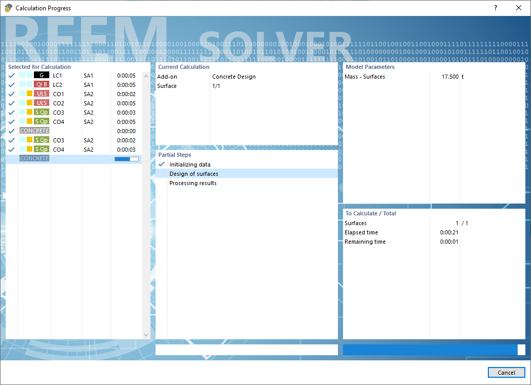 Calculation Progress for Concrete Design Add-on