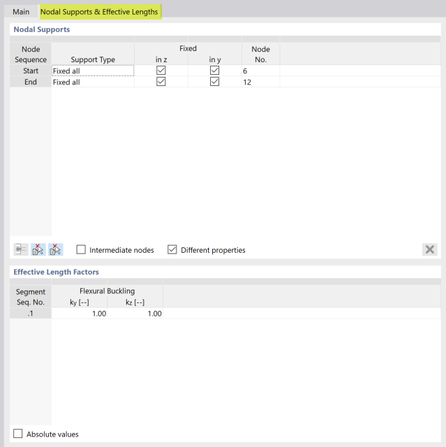 Tab 'Nodal Supports & Effective Lengths'