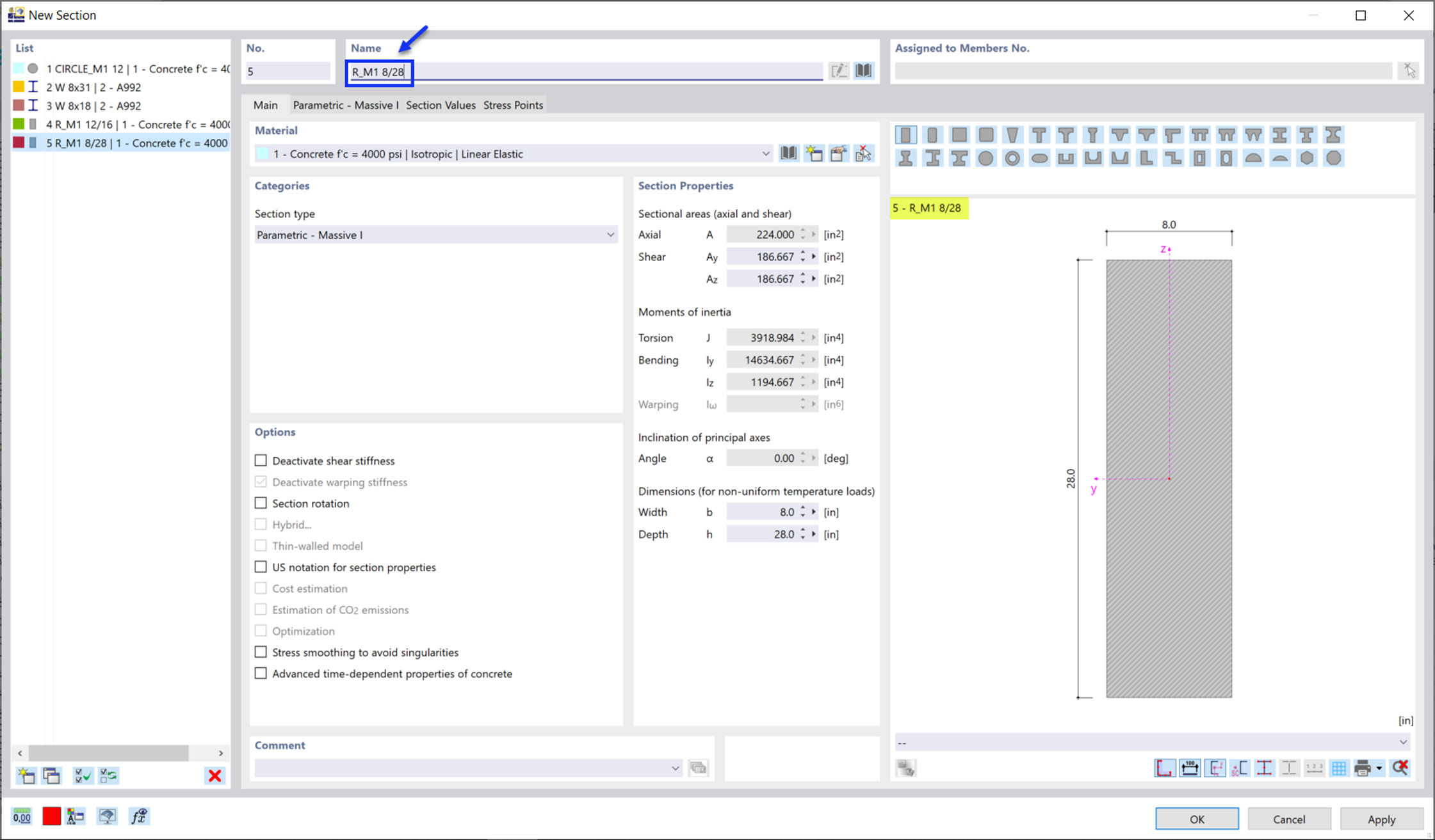 Defining Rectangular Section
