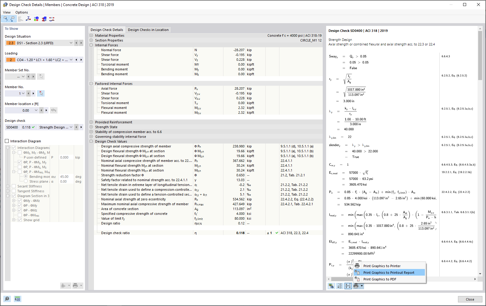Design Check Details of Column for Biaxial Bending